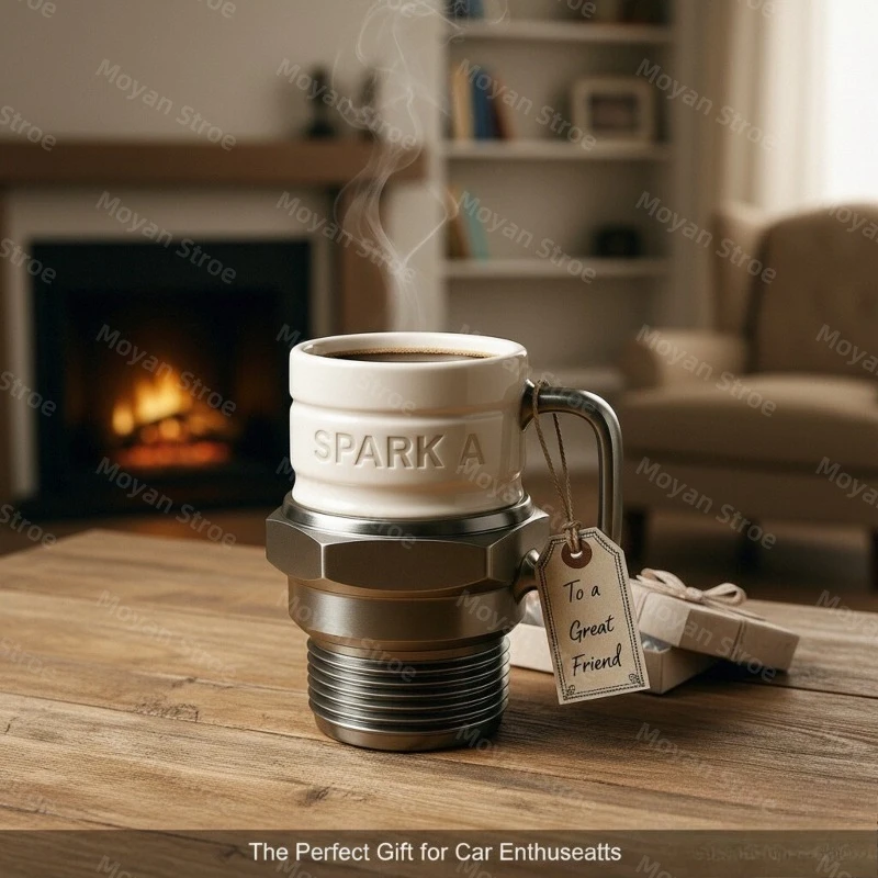 Taza de Café de Resina con Forma de Bujía con Revestimiento de Acero Inoxidable, Taza de Herramientas de Mecánico Novedosa, Regalo Único para Entusiastas de Autos
