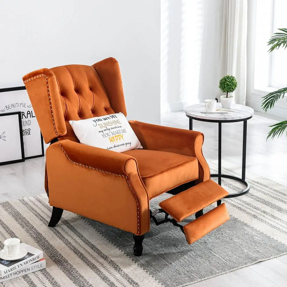 Velvet Accent Chair Push Back Recliner Wingback Arm Chair Living Room Bedroom Home Theater Retion Area