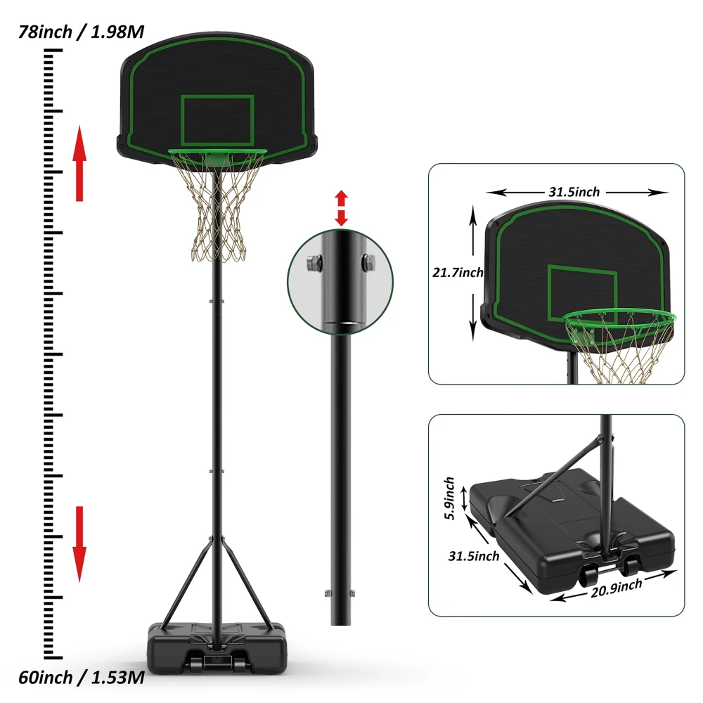 Basketbal Hoepel Systeem Stand Met 30 Inch Bord, Vulbare Basis Met Wielen Voor Kinderen, Jeugd