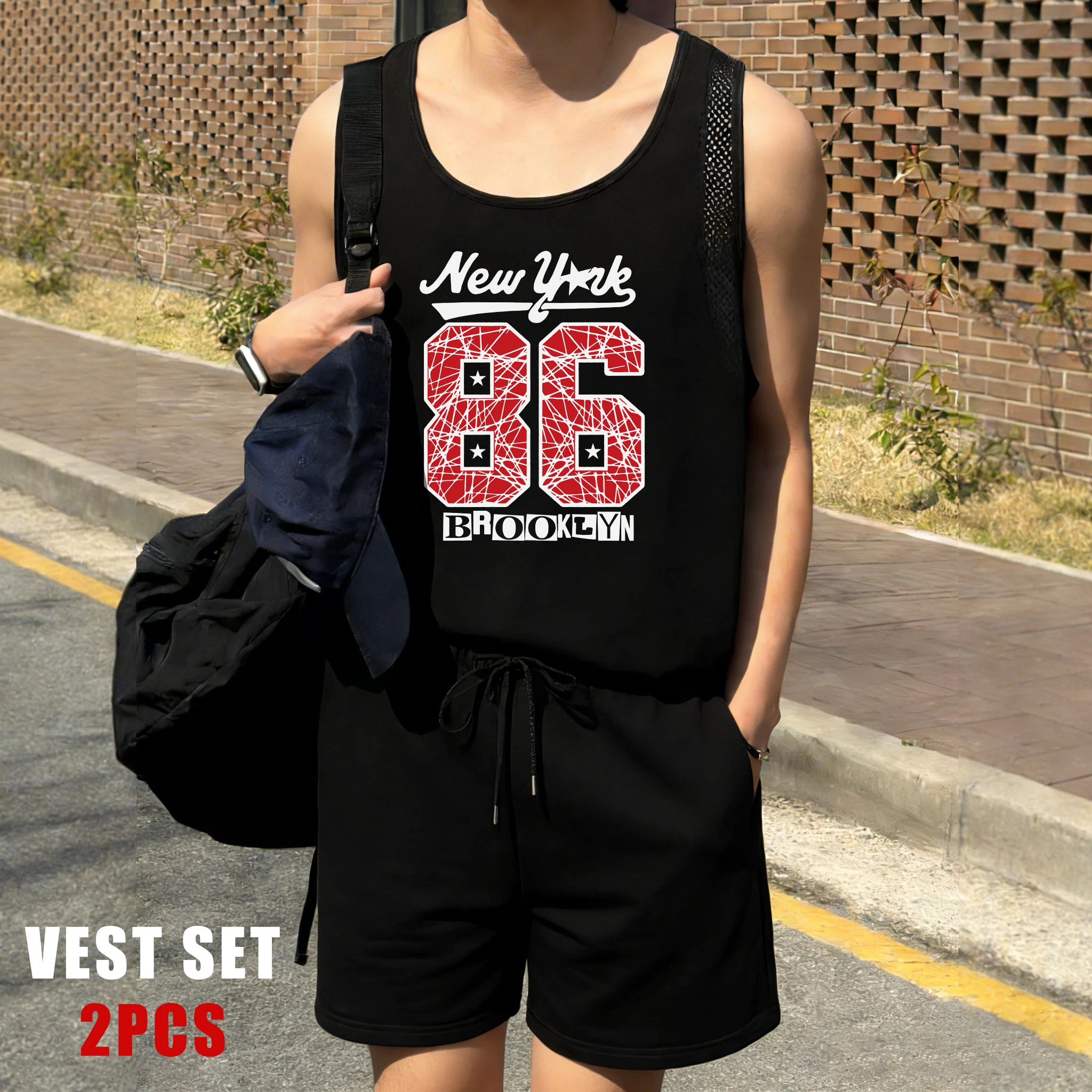 

New York Brooklyn Number 86 Print Men Reticular Vests Set Soft Singlet Fashion Shorts Fitness Tee Unisex Summer New Clothing