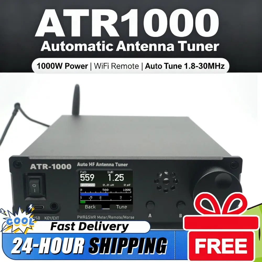AMNVOLT ATR1000 1000W Sintonizador de antena automático 1.8-30MHz HF Sintonizador de rádio de ondas curtas com controle remoto WiFi para YAESU ICOM