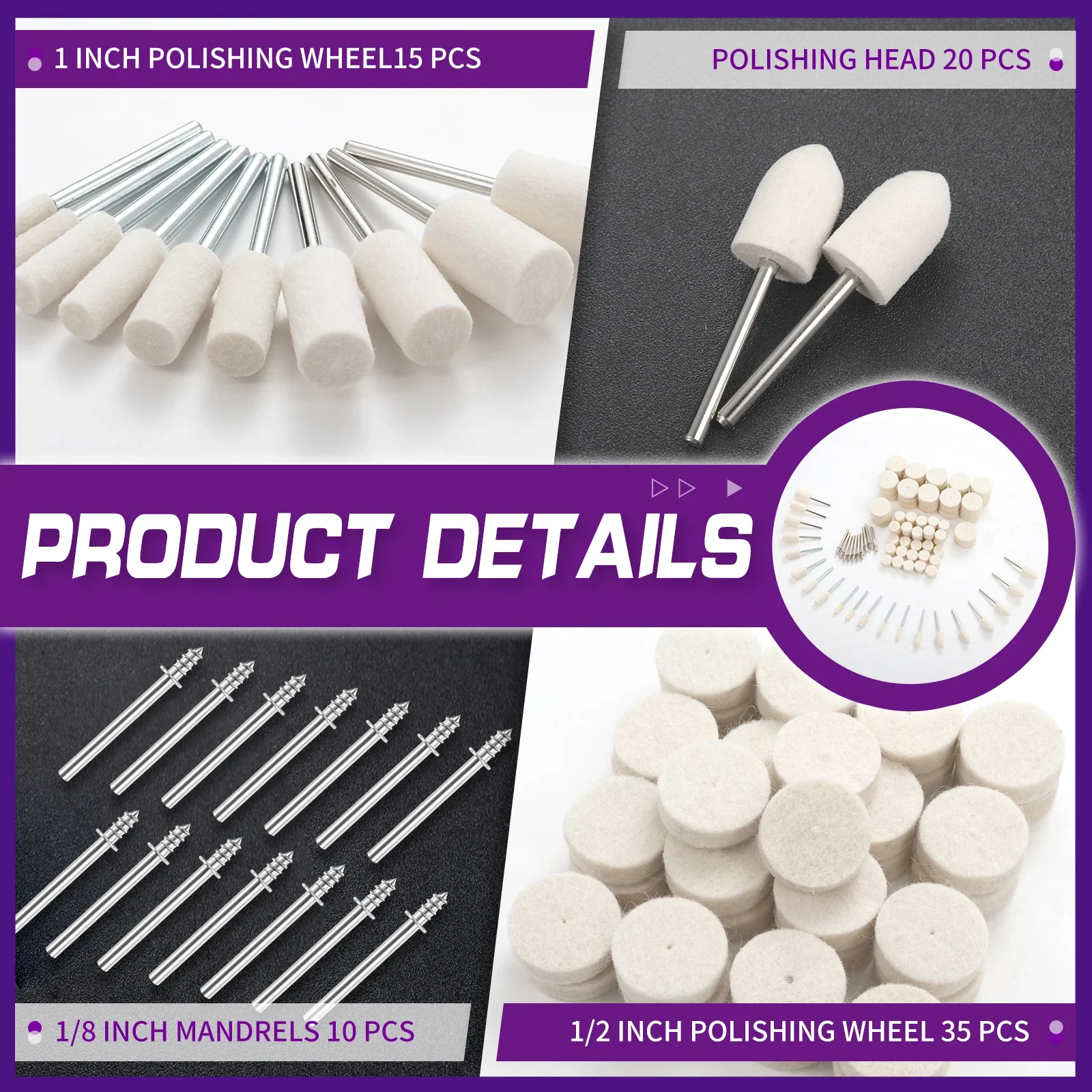 80 Pcs Wool Felt Polishing Wheel Kit - Multi-Shape Buffing Set for Rotary Tools, Ideal for Jewelry & Metal