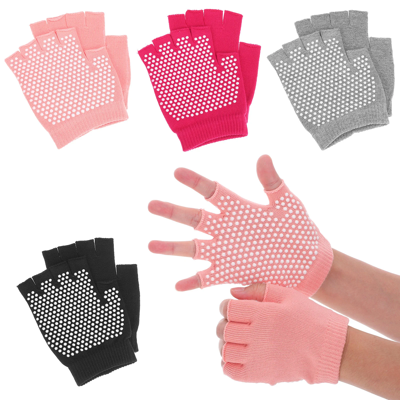 

4 Pairs Fingerless Non-Slip Yoga Gloves Fitness Riding Accessories Cotton Palm Protective