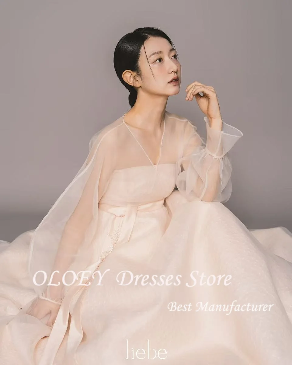 فستان OLOEY 2025 بسيط لحفلات الزفاف المتدفقة عادي على شكل حرف a ثنيات فستان زفاف كوري لالتقاط الصور بطول الأرض مخصص