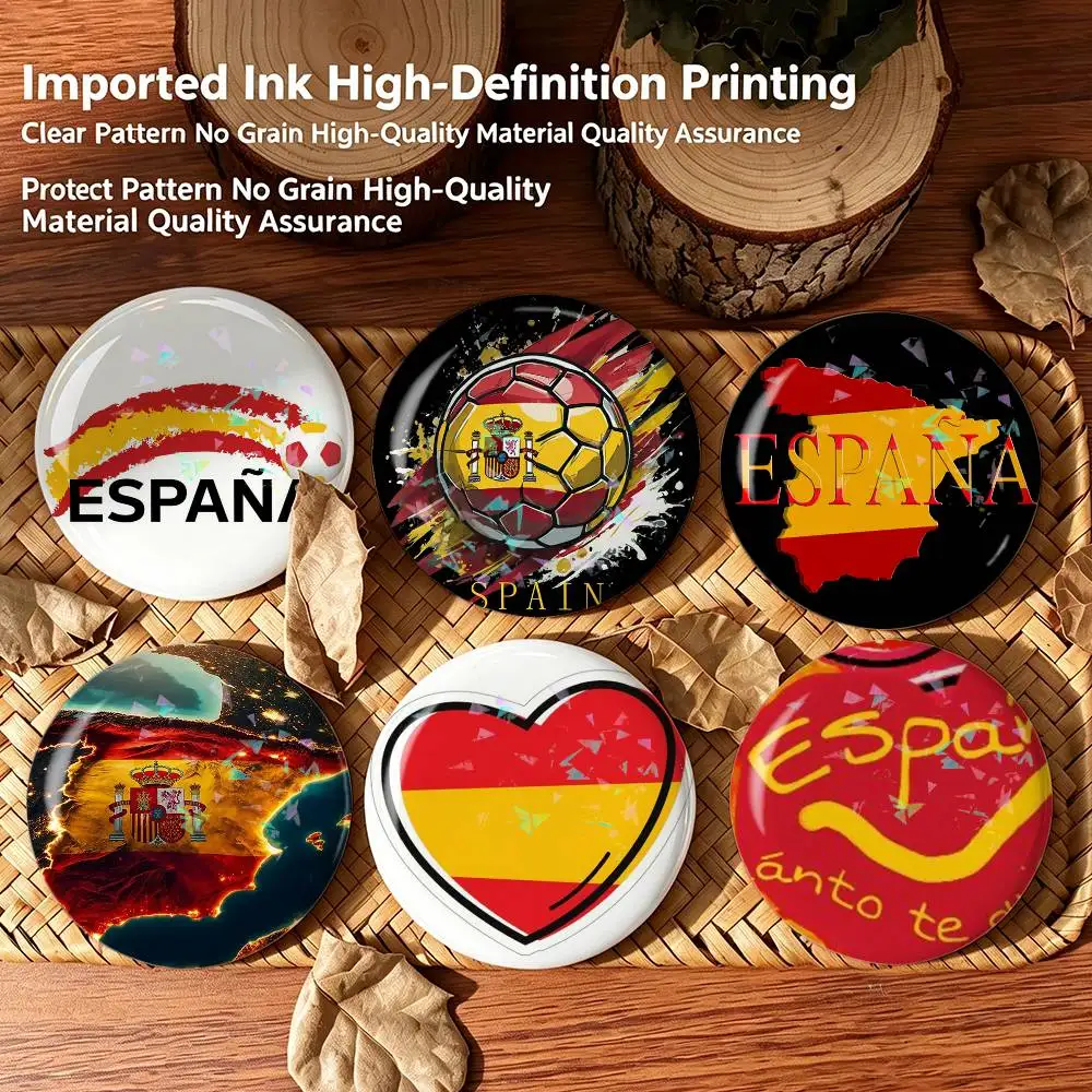 S-Spanish flag Art Badges Creative Tinplate Round Button PinsBrooch Badge Clothes Backpack Custom