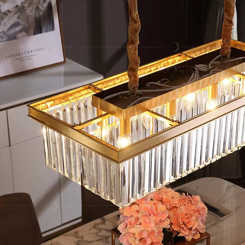 Modern Rectangle Crystal Pendant Lamp Indoor Golden Black Decor Hanging Light Parlor Bedroom Kitchen High-end Main Droplight New