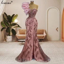 Blush Pink Mermaid Prom Dresses For Women One Shoulder Crystals Celebrity Dresses Vestidos De Cóctel Wedding Party Dresses