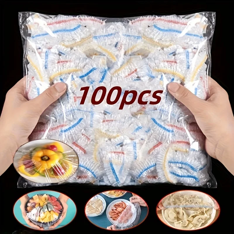 100 Extra Large Elastic Bowl Cover, Food-Grade Plastic Elastic Lid, Used for Leak-Proof Food Storage and Meal Preparation, Suita