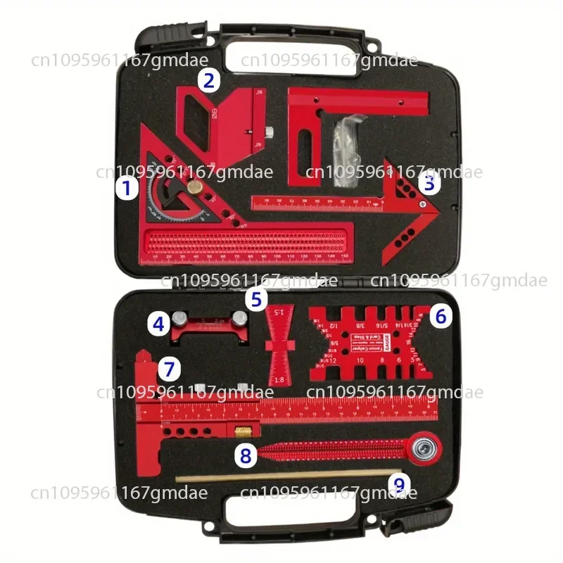Woodworking Measuring Tool Kit with Storage Box 10-piece Set Project Planning Layout Plank Splicing Auxiliary Kit