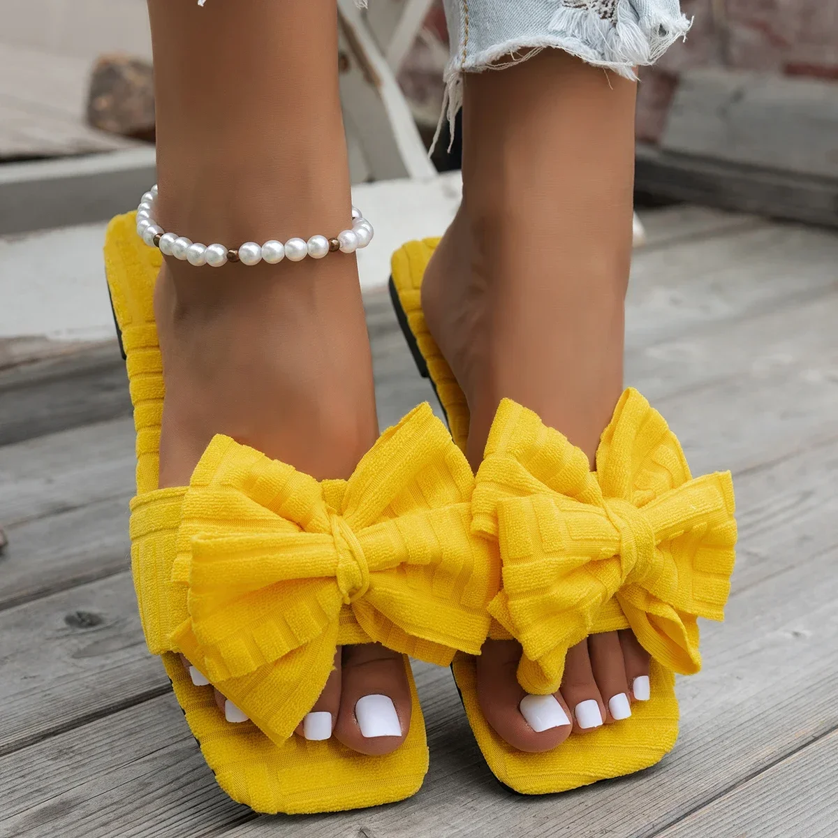 Women Slippers Summer Casual Slides Women Lightweight Non Slip Slipper Fashion Bowtie Flat Sandals Outdoor Shoes Woman