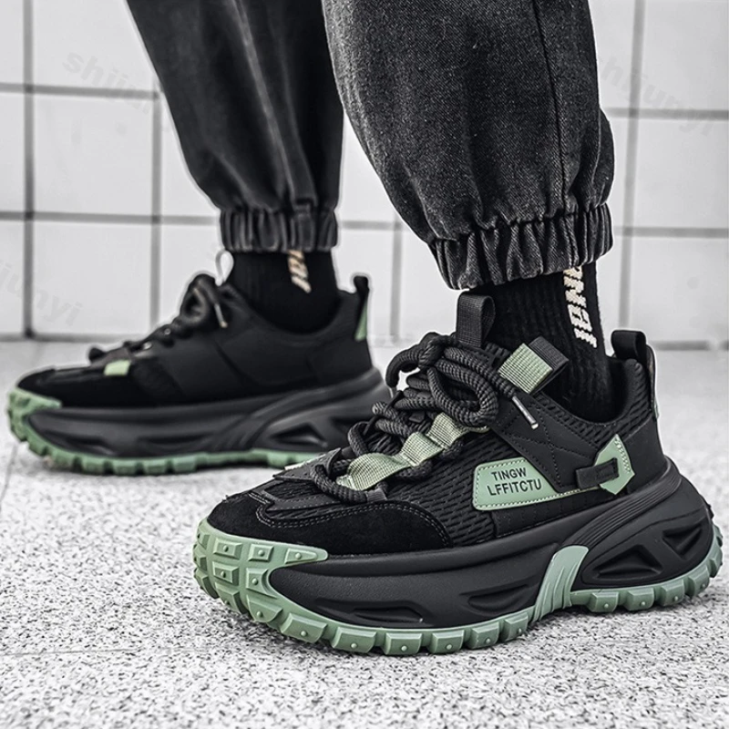 

Мужские кроссовки на платформе, осень 2023, новая винтажная трендовая повседневная обувь, увеличивающая рост, дышащая удобная нескользящая вулканизированная обувь