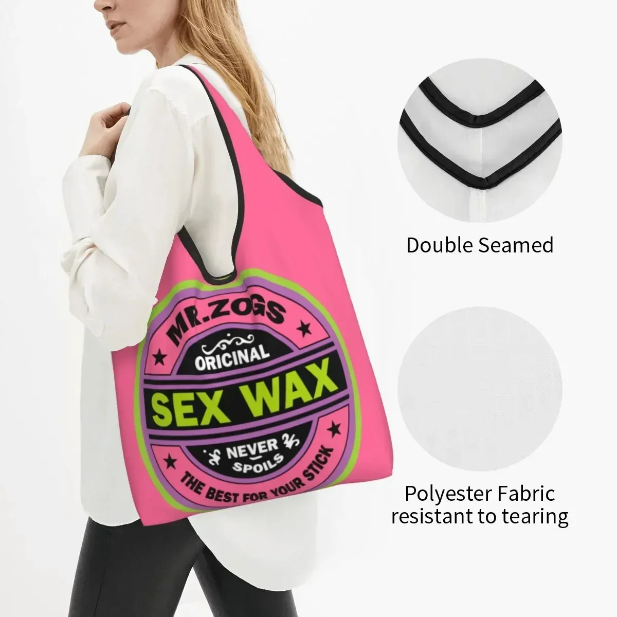 Recycling Mr Zogs Surfing Sex Wax Shopping Bag Women Tote  Portable Grocery Shopper s