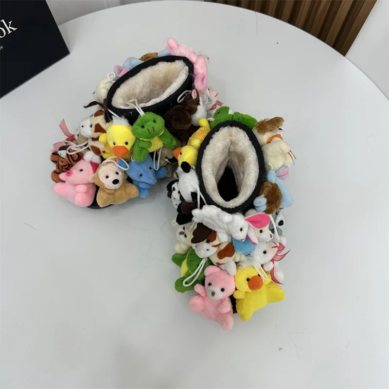 2023 Winter Snow Boots Women Teddy Boots covered In Stuffed Animals Fluffy Middle Calf Platform Flat With Cute child snow Boots