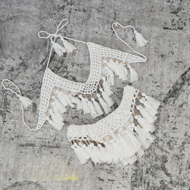 Fashion Patchwork Tassel Bathing Suit Women Chic Knitted Bandage High Cut Thong Bikini Push Up 2026 New Vacation Beach Swimwear