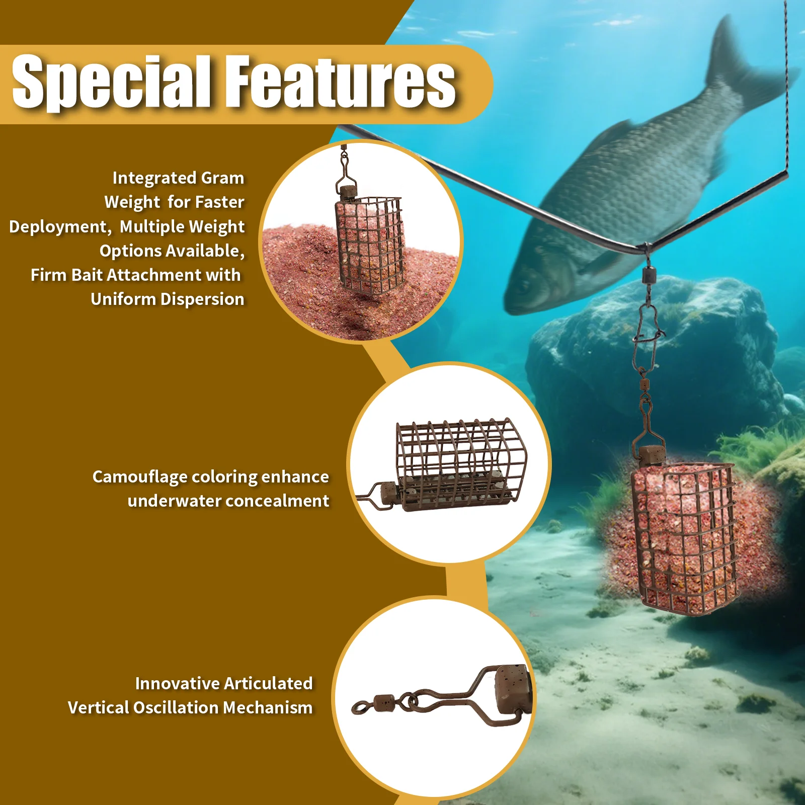 قفص طعم تغذية صيد سمك الشبوط من يوتو، الوزن: 30 جرام/40 جرام/50 جرام/60 جرام، توصيل دقيق للطعم، مصنوع من مواد قوية #5