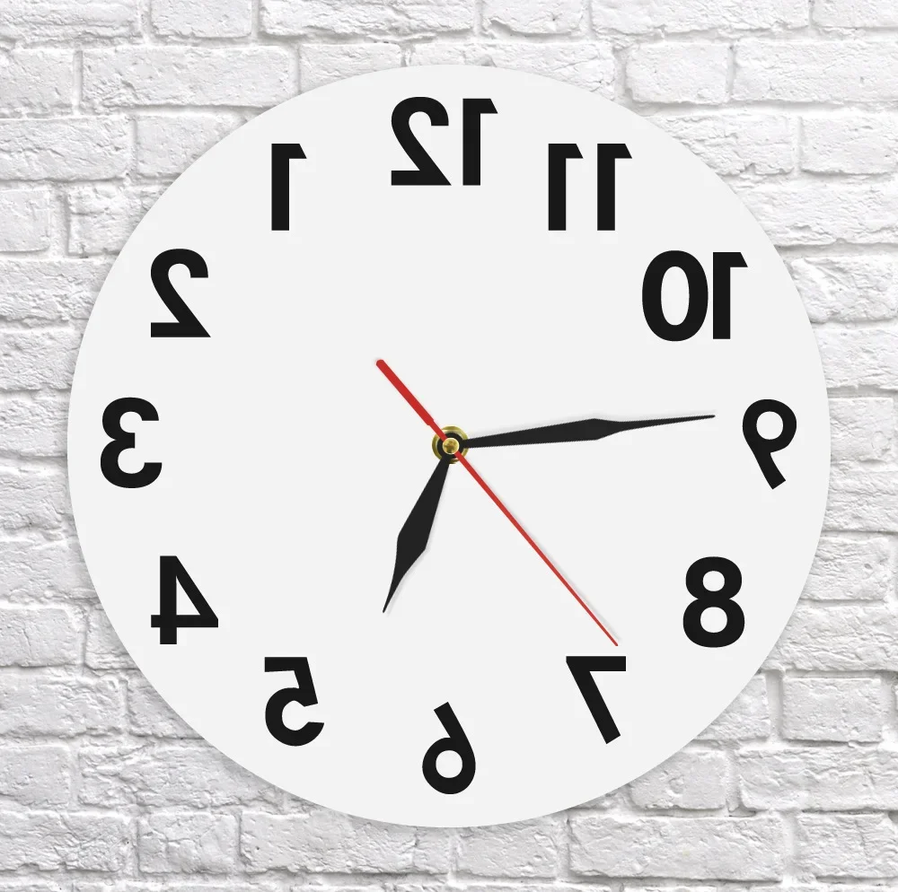 Black White Reverse Wall Clock Counterclockwise Backwards Design Modern Decor for Living Room