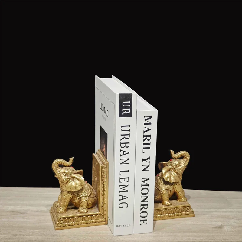 Golden Elephant Bookend Elephant Lucky Decoration Animal Book Stand Book End Living Room Home Office TV Cabinet Crafts