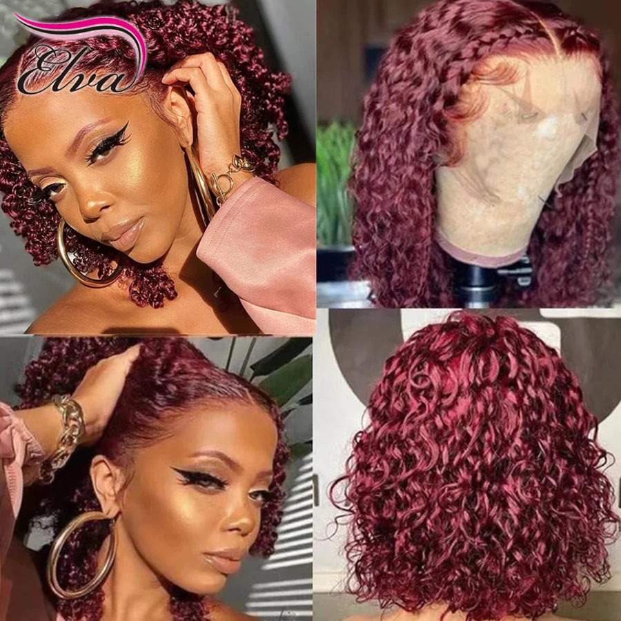 

99J Burgundy Lace Front Bob Wigs Human Hair 13x6 HD Lace Frontal Wig Burgundy Transparent Colored Glueless Lace Wigs Human Hair