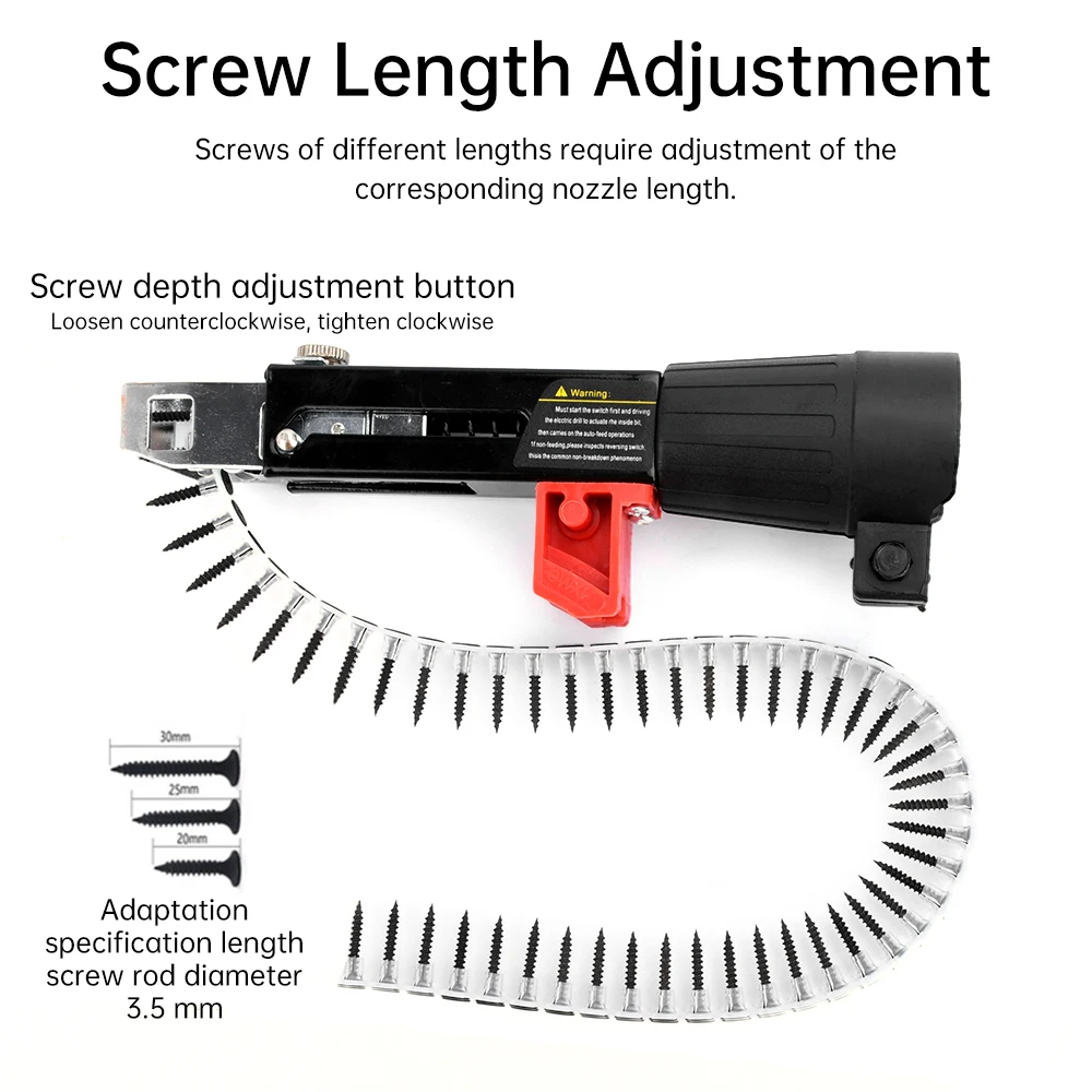 Pneumática Cadeia Nail Gun com Acessórios Parafusos, Automatic Electric Nailing Machine, Screwing Tool, Woodworking Decoração, 9,25"