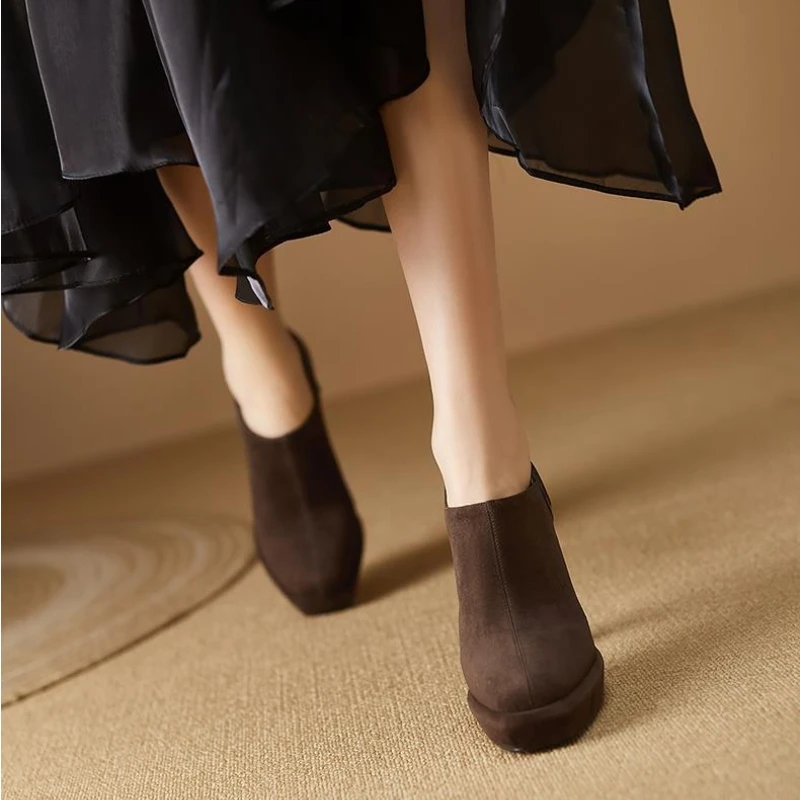 Women\'s Single Shoes Summer New Pointy Waterproof Platform Shallow High Heels Fashion Temperament Professional Leather Shoes