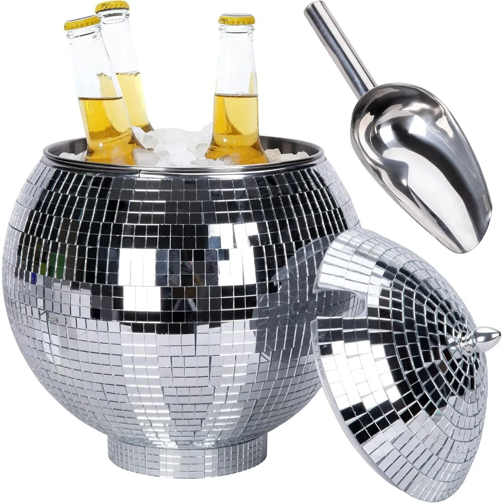 2.8L Disco Ice Bucket Set - Removable and Washable Retro Drink Bucket Party Supplies- Double Insulated Ice Bucket Beverage