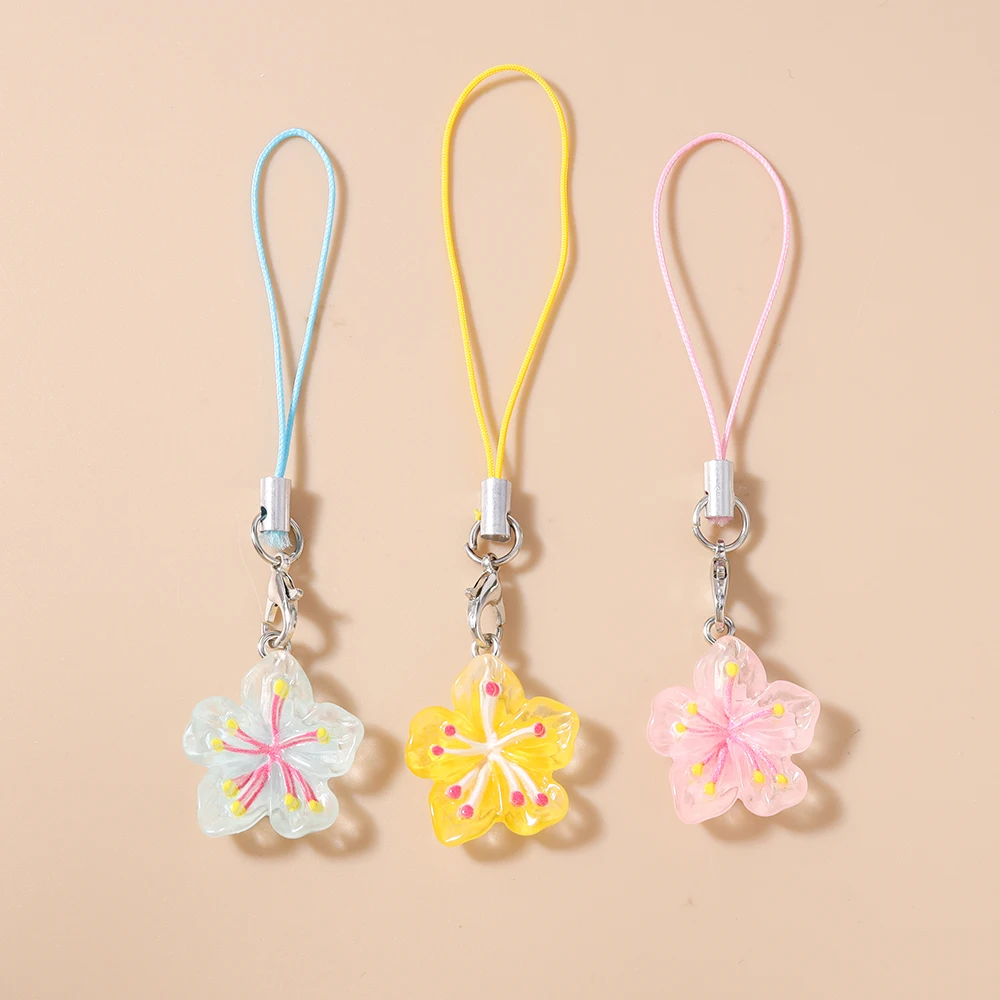 Aihua 3 teile/satz Süße Schöne Sakura Blume Telefon Kette Hängen Telefon Gurt Handgemachte Mobile Lanyard Schlüsselbund Schmuck Geschenke – Detail 3