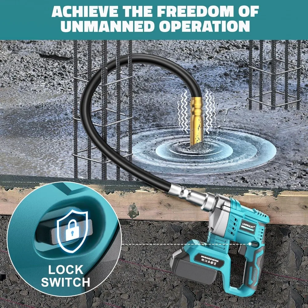 Herramienta vibratoria de hormigón portátil Compatible con batería Makita de 18 V (sin batería), Vibra de hormigón eléctrica inalámbrica de 600 W