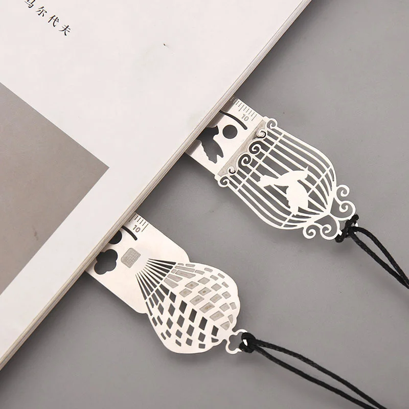 4 Pcs Metal Bookmark Ruler with 2 Pack Random Sticky Notes, Hollow Out Stainless Steel Drawing Ruler Painting Stencils Scale Tem