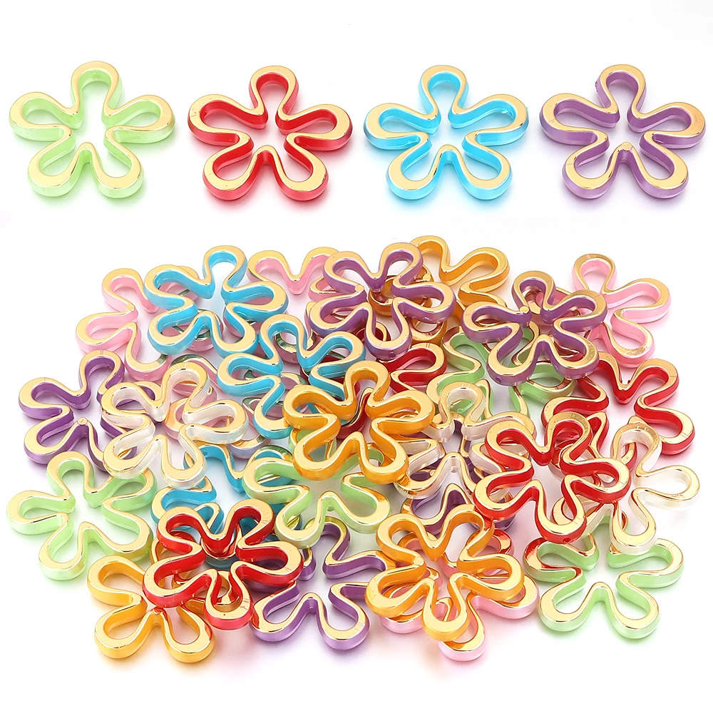 10 Stück/Set, goldfarbene, hohle Blumen-Acrylperlen, lose Perlen zum Verzieren, für die Herstellung von Schmuck, Schlüsselanhängern und Ohrringen. – Detail 4