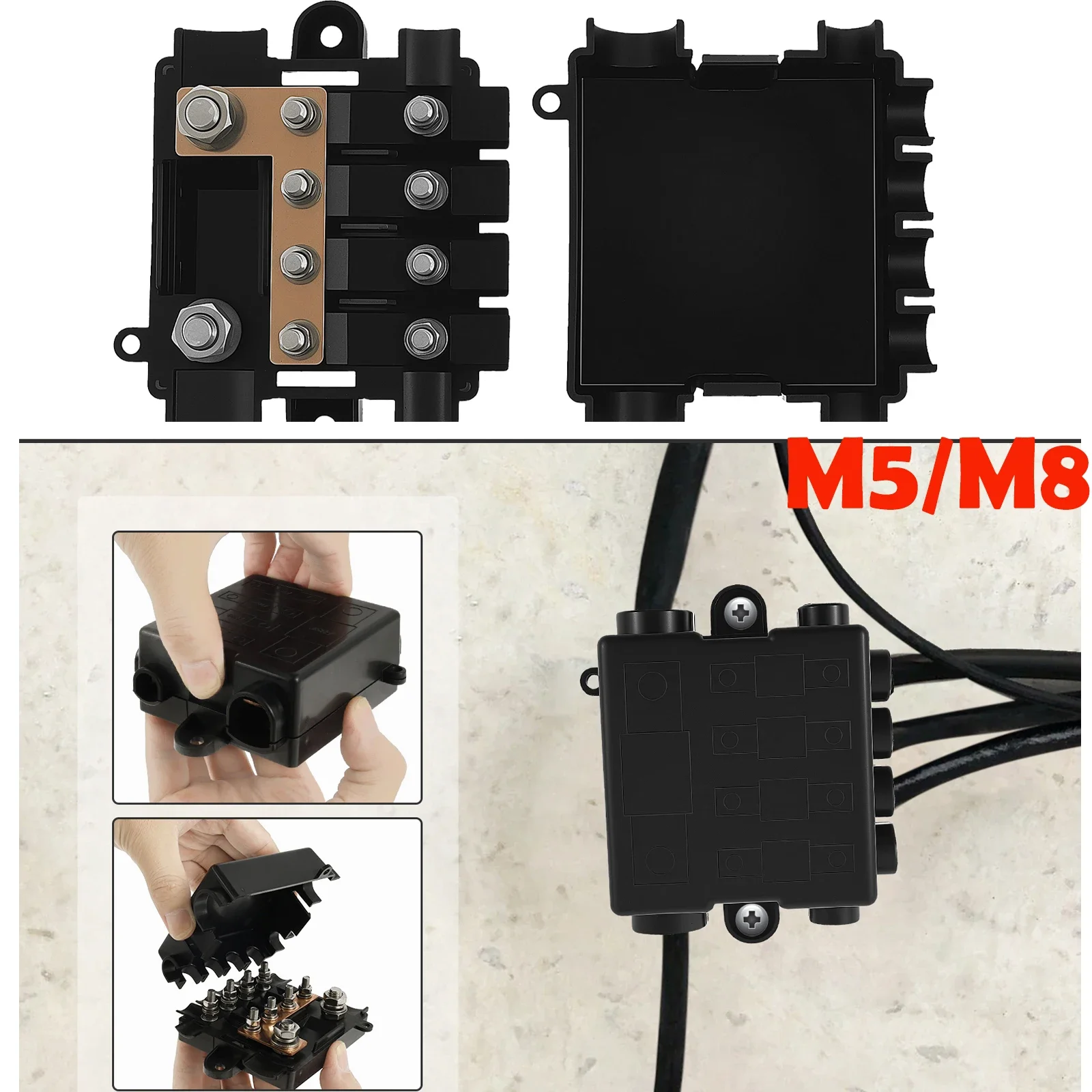 Protective Distribution Fuse Box for 1 x Mega + 4 x Midi Fuses  Nylon and Copper Distribution Fuse Block or High and Medium Circ