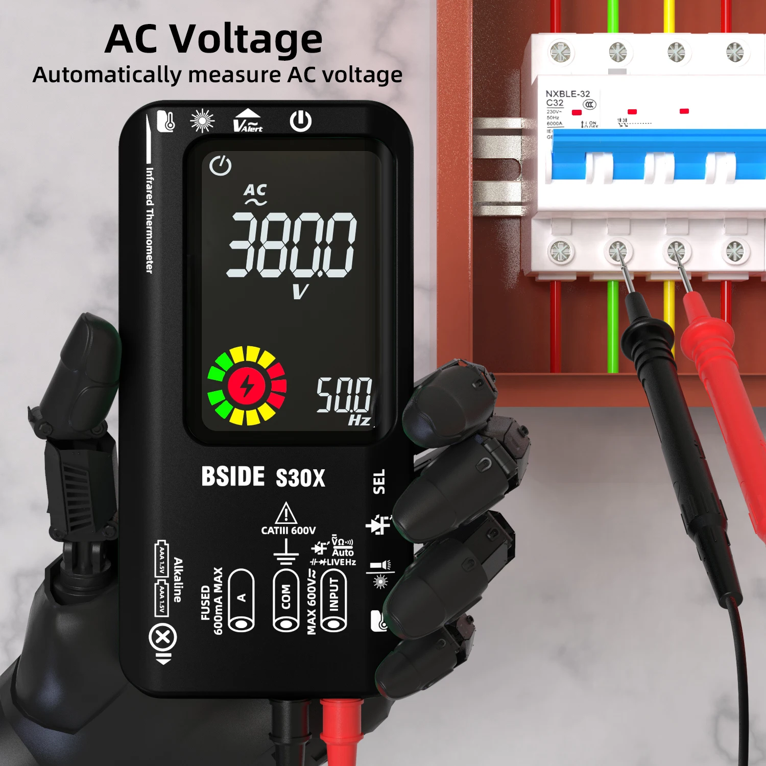 BSIDE S30X Digital Multimeter 9999 Auto Range AC DC Voltage Current Tester True RMS  Infrared Thermomete 15V Diode Tester Tool