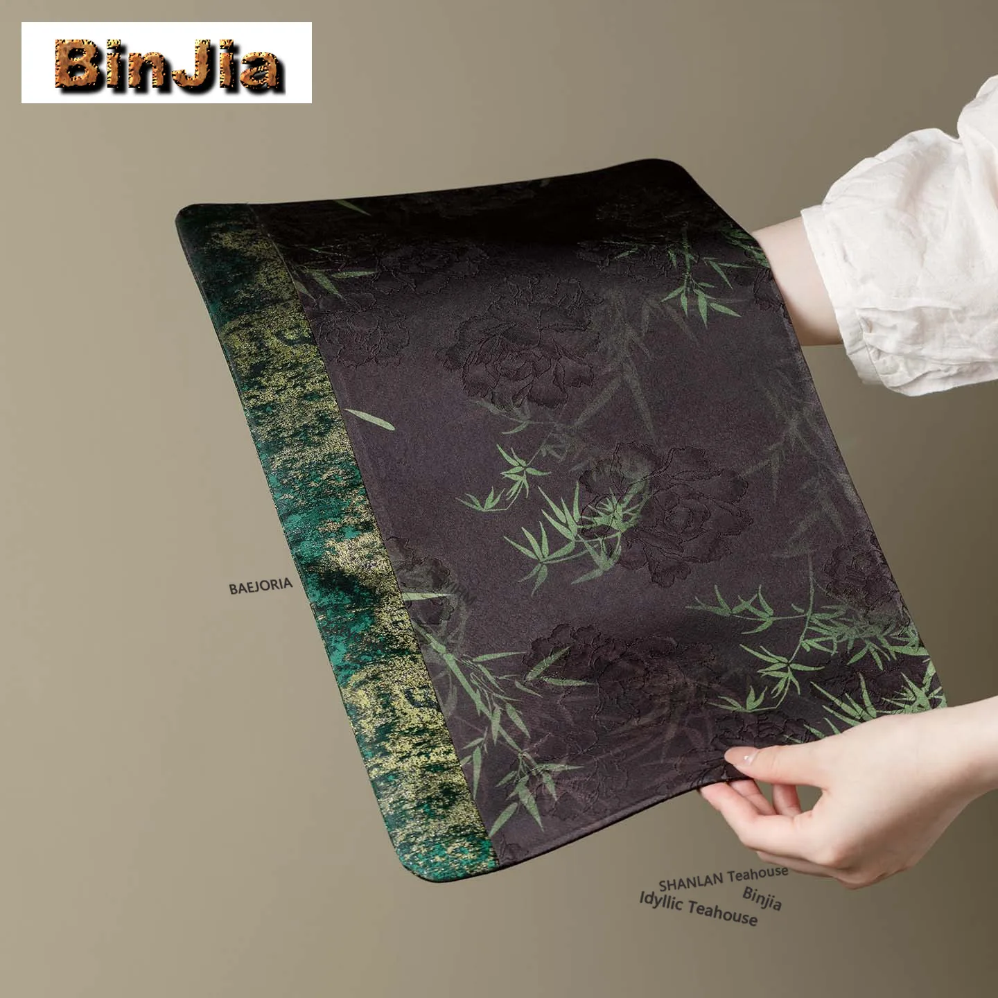 BAEJORIA Green Bamboo Gilded Tea Table Mats Vintage Drink Coaster Dinner Table Cloth Mat Tea Ceremony Accessories Collection Cha