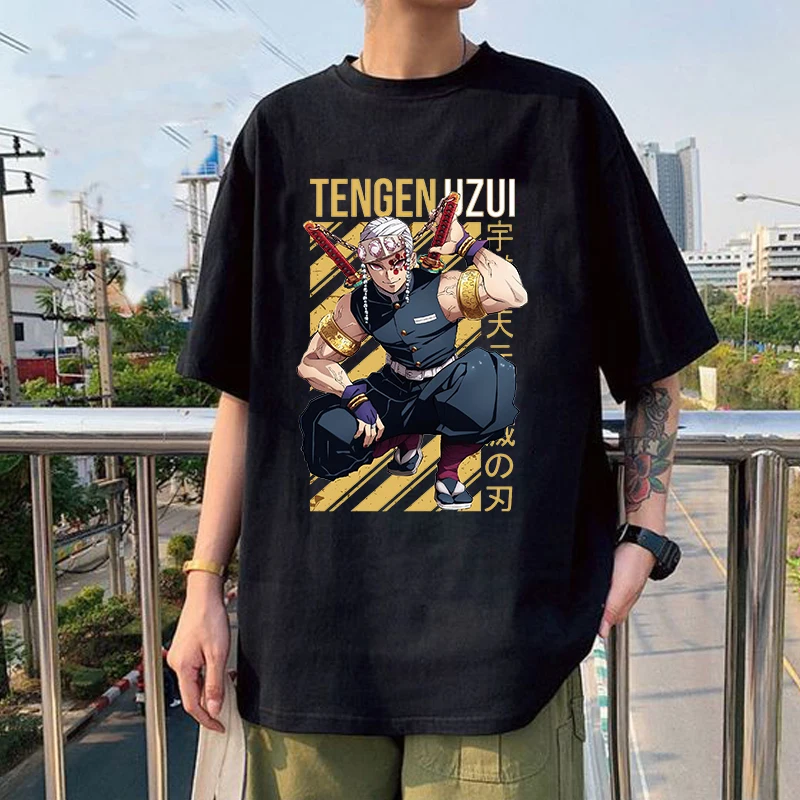 New Hot Anime Uzui Tengen Printed Unisex Men\'s and Women\'s Fashion Short Sleeve Casual Summer Tops Tees