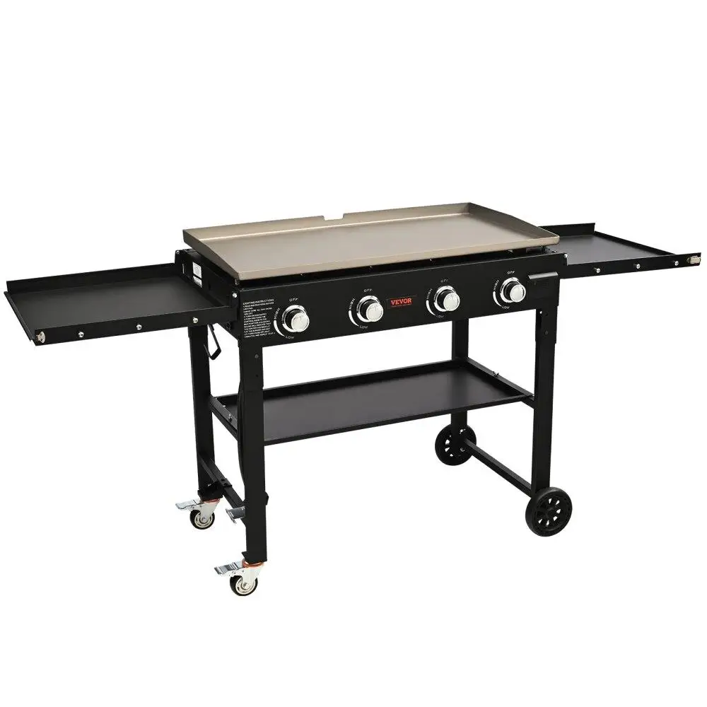 

Commercial 36\ Heavy Duty Flat Top Griddle Cart with 4 LPG Gas Outdoor Cooking Station Steel Construction Manual