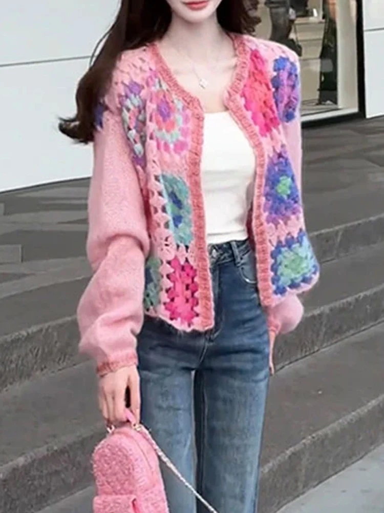 

Dopamine Style Hollow Knitted Cardigan Women's Spring Autumn New Sweet Unique Outerwear Top Casual Loose Fit Medium ...