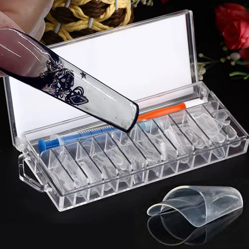 1box Transparent Medium Coffin Water Lnjection Clear Glaze Acrylic Nail Tips Press on Fake Nails for Short Small Nail Beds