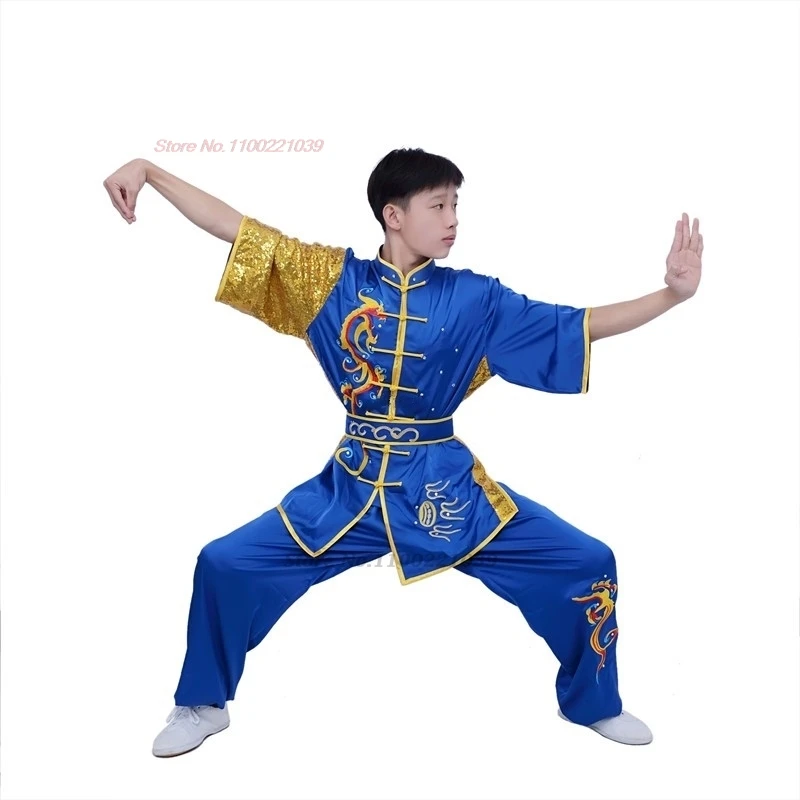 2024 traditional chinese kung fu costume children dragon embroidery sequin wushu uniform suit kung fu shaolin exercise training