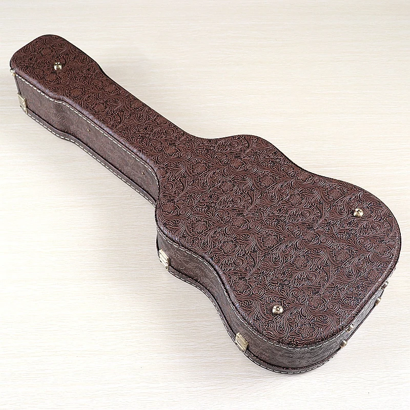 Brown 34 Inch PVC Leather Material Hardcase Leather Guitar Hard Case Wood Box Hard Box Guitar Case Velvet with Foam Lining