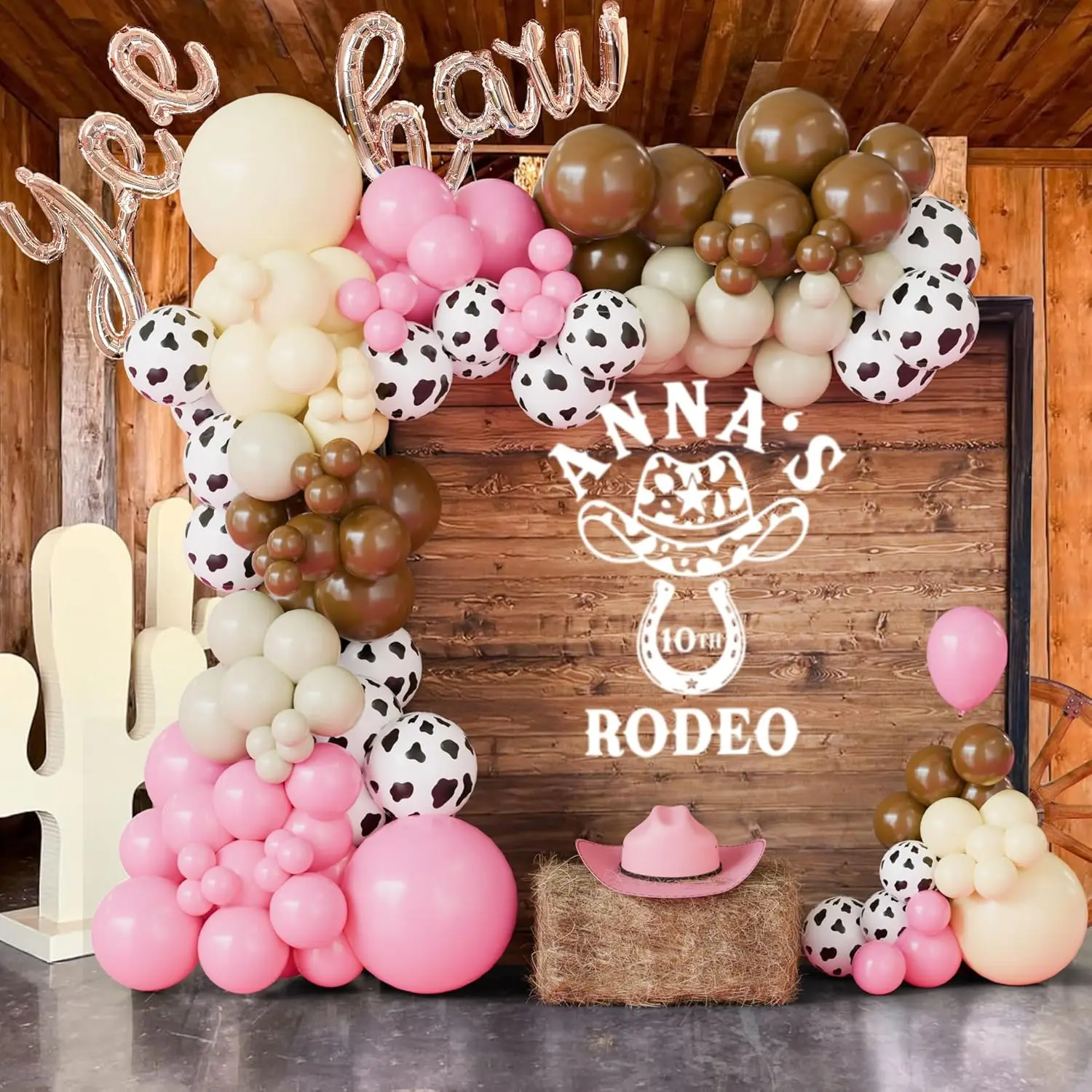 105Pcs Brown Pink Sand White Cow Print Balloons Garland Arch Kit for Baby Shower Birthday Farm Western and Cow Party Decorations