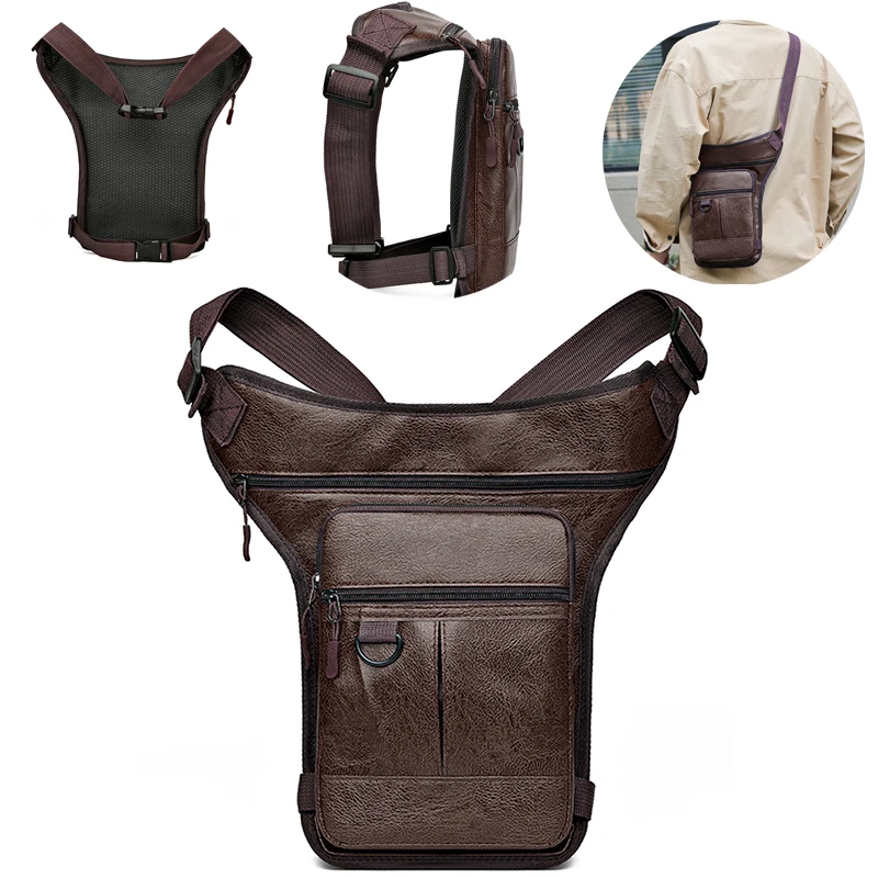 

Винтажная кожаная тактическая сумка через плечо, с несколькими отделениями, мужская уличная/городская стильная, прочная и практичная в стиле ретро