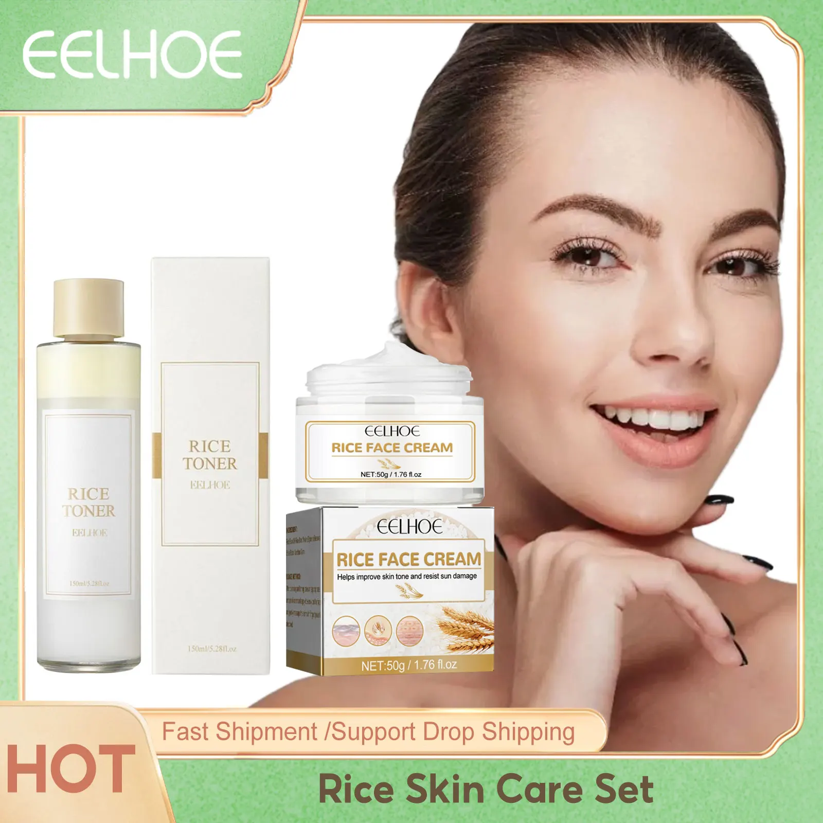 

Rice Face Cream Glow Toner Set Soothing Skin Shrink Pores Brightening Skin Hydrating Melasma Treatment Pigmentation Skincare Set