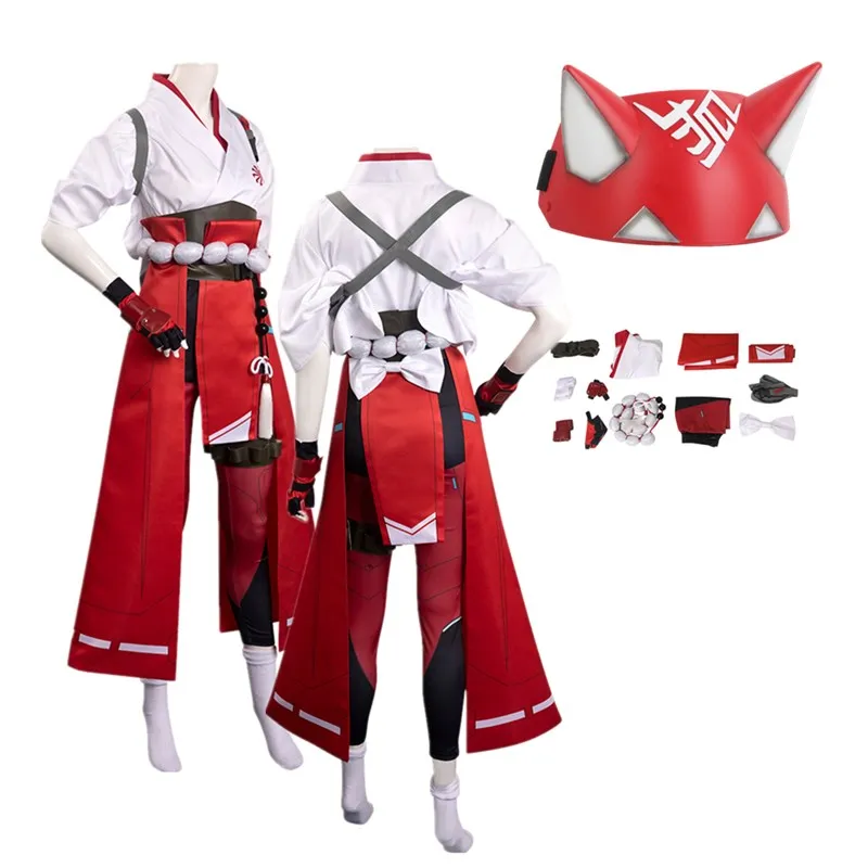 OW Disguise Kiriko Cosplay Costume Mask Women Uniform Top Belt Pants Outfits Halloween Carnival Party Suit