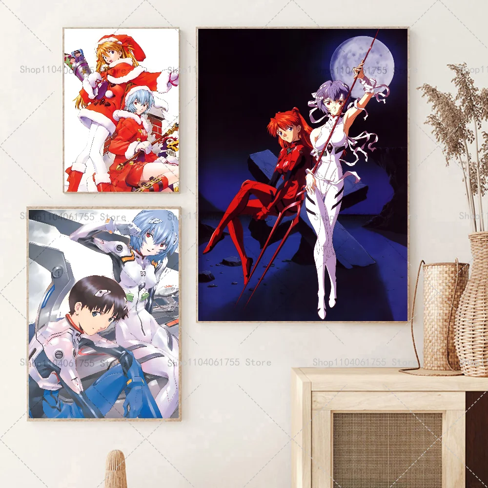 1PC Anime E-Evangelion Poster Self-adhesive Art Waterproof Paper Sticker Coffee House Bar Room Wall Decor