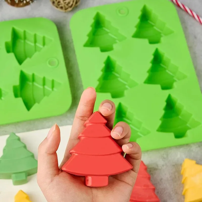 Christmas Tree Silicone Molds For Soap Making Supplies 3D Xmas Themed Treat Cookies Baking Ice Cube Tray Lotion Bars Candle Tool