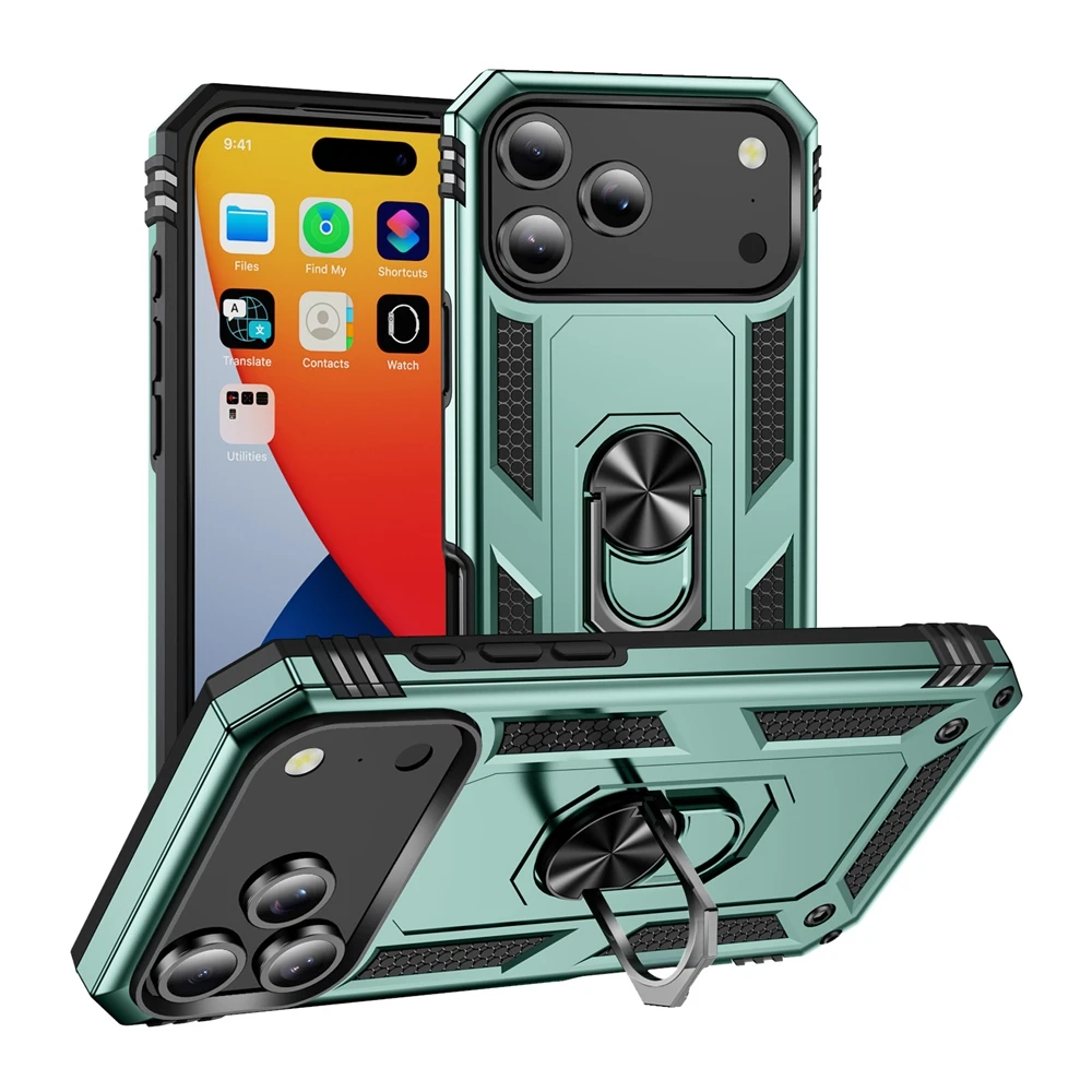 Luxuriöse Stoßfeste Schutzhülle für iPhone 17 17e 16e 16 15 14 13 12 11 Pro X XR XS Max 8 7 6 Plus mit Metallring-Halterung – Detail 6