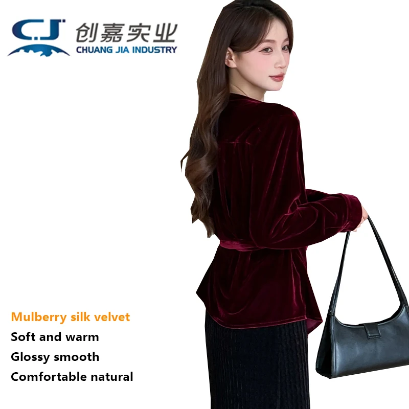 

Шелковая бархатная женская блузка на шнуровке, рубашка с длинным рукавом, темперамент, элегантная модная женская одежда