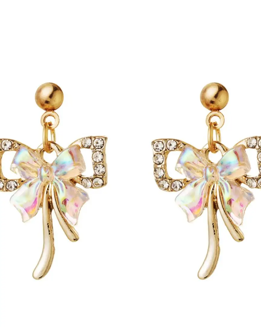 1pair ew Fashion Vintage Jewelry Imitation Crystal Colorful Rhinestone Gold Butterfly Crystal Stud Earrings For Women F1622