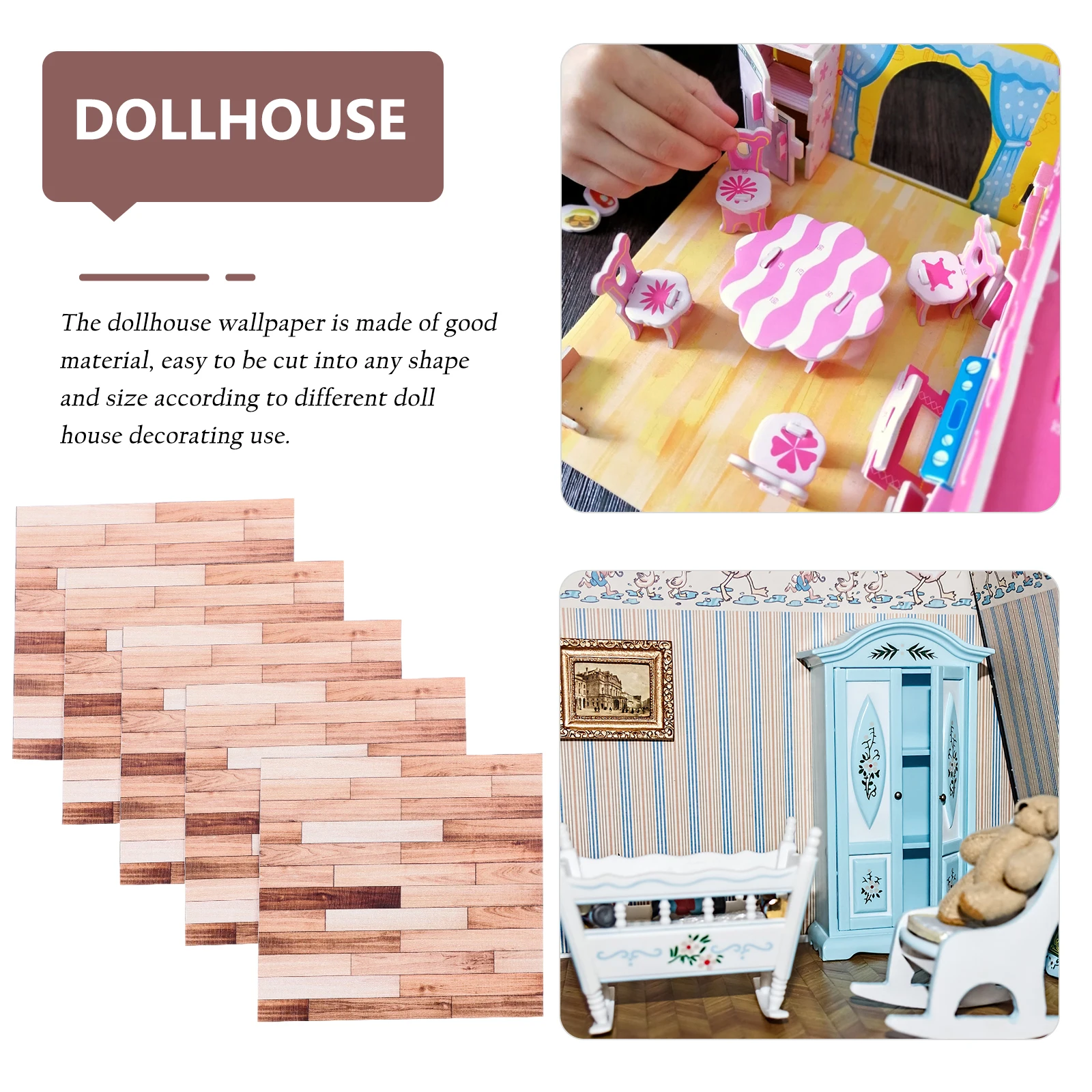 

5Pcs Self Adhesive Wallboard Wallpaper 10x10cm Dollhouse Miniature Floorboards Flooring Realistic Wood Grain Pattern DIY