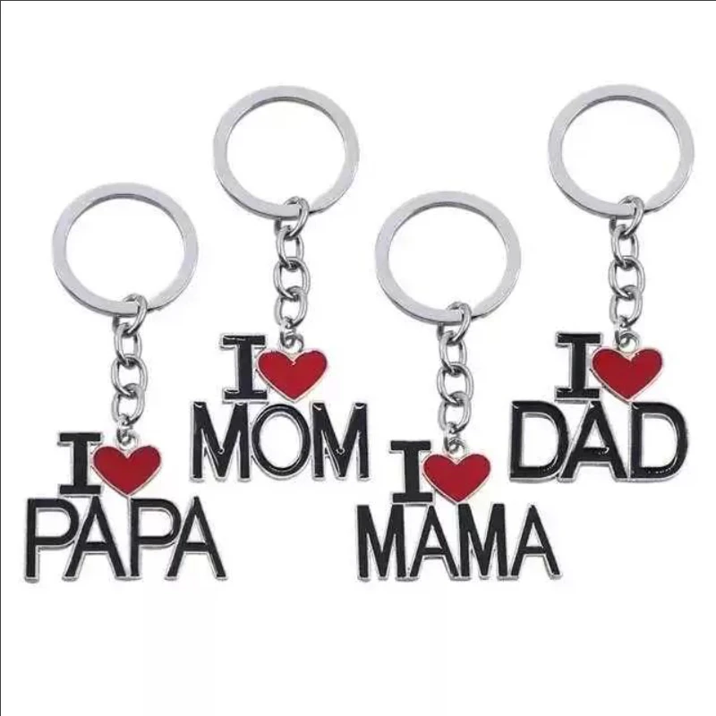Me encanta papá mamá llavero creativo con letras de metal regalo del día de la madre del día del padre