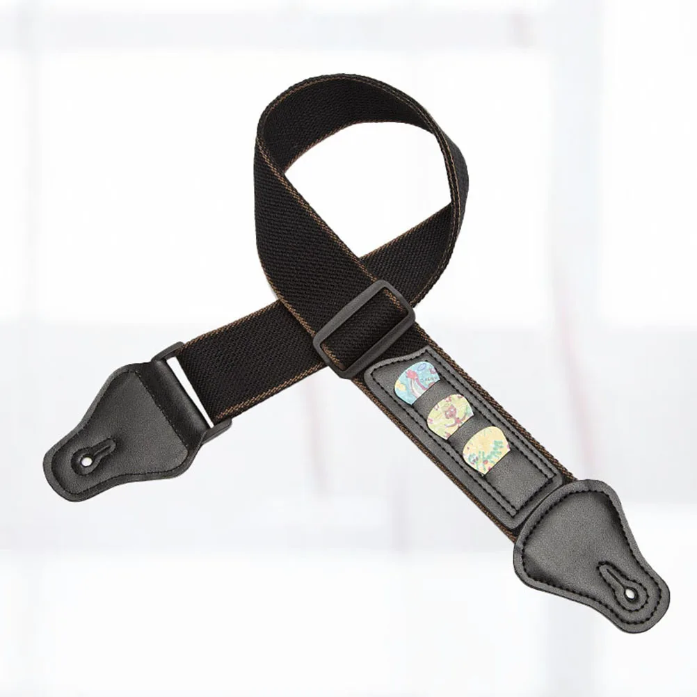 

PU Cotton Adjustable Guitar Strap Black Durable Acoustic Electric Bass Strap Guitar Belt Pick Slot Essential Kit